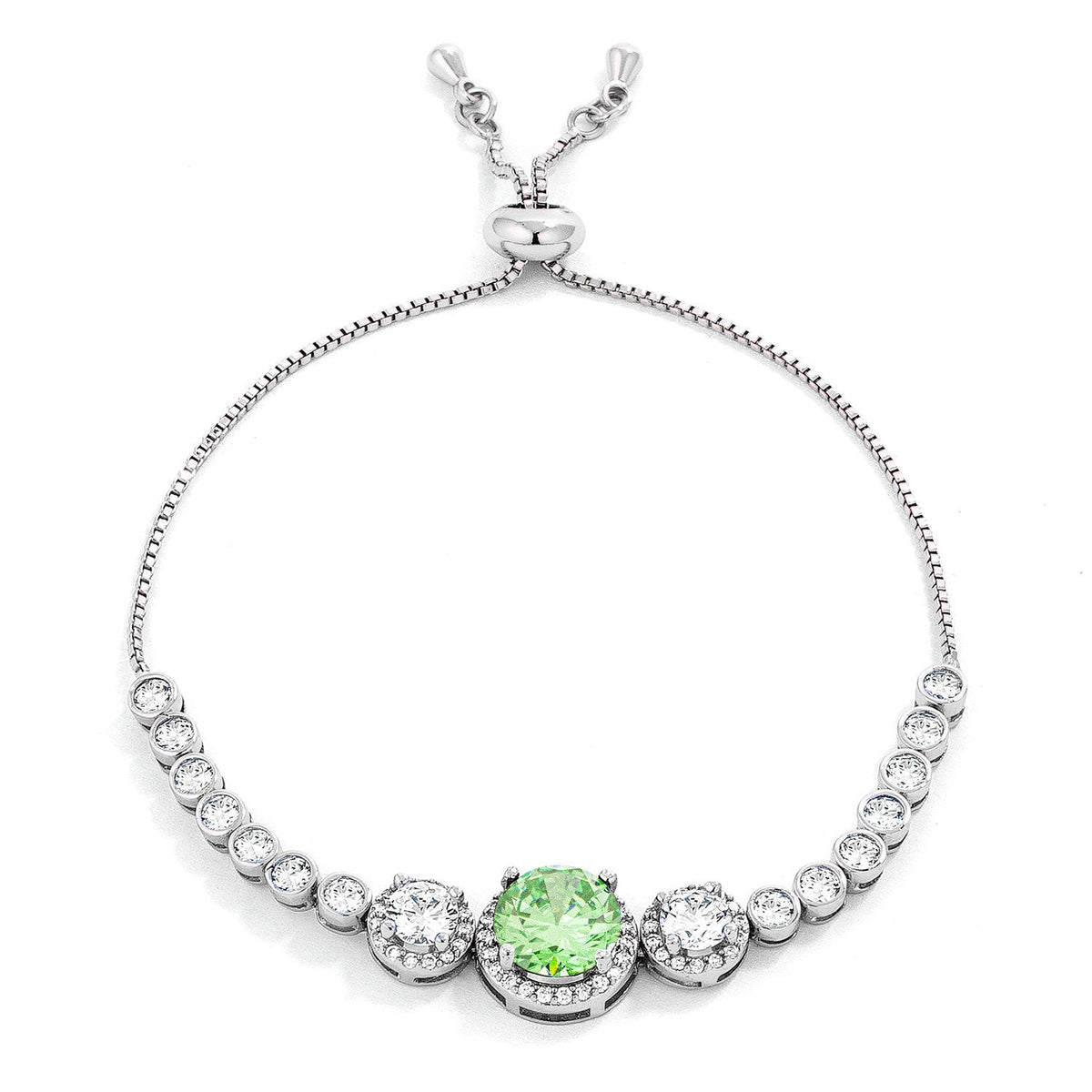 Adjustable Light Green &amp; Clear CZ Bolo Style Tennis Bracelet - LinkagejewelrydesignLinkagejewelrydesign