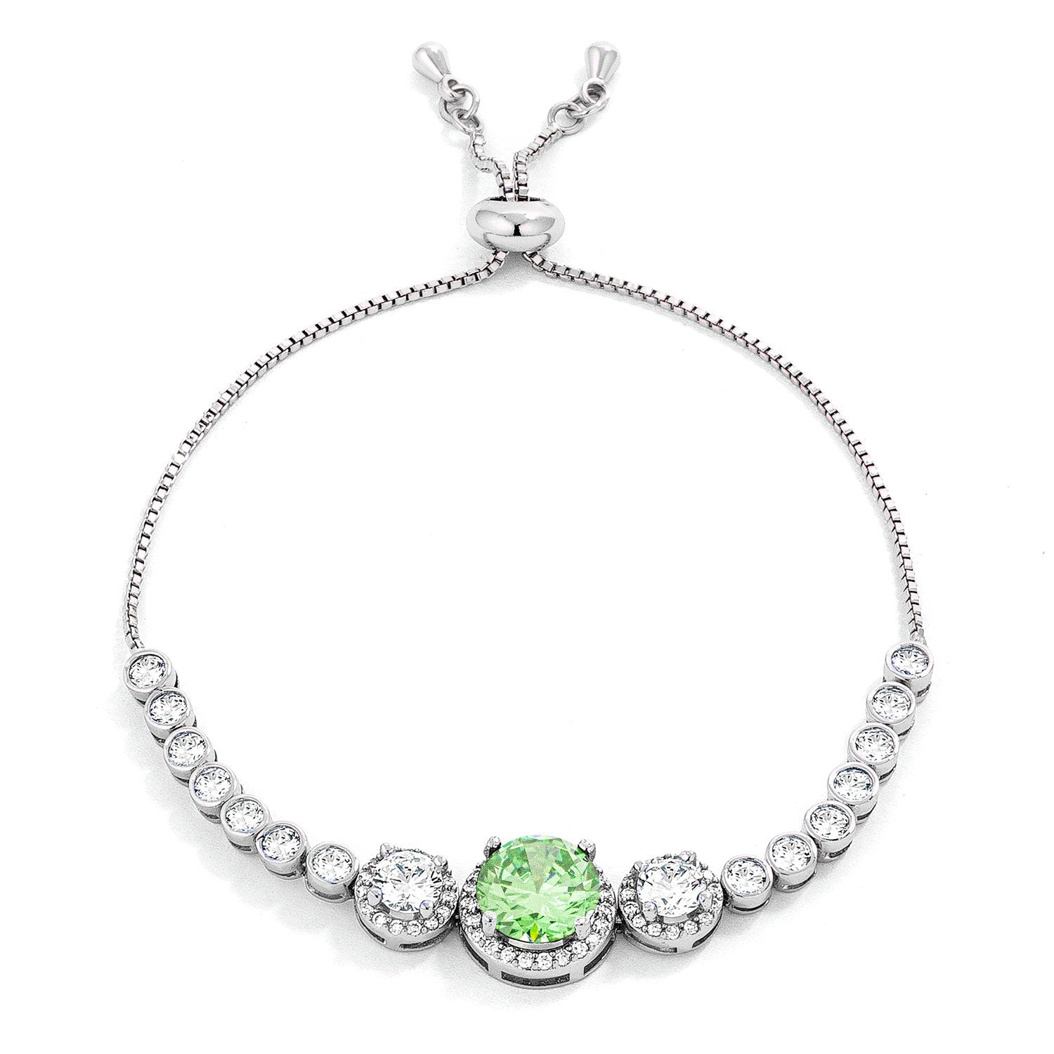 Adjustable Light Green & Clear CZ Bolo Style Tennis Bracelet - LinkagejewelrydesignLinkagejewelrydesign