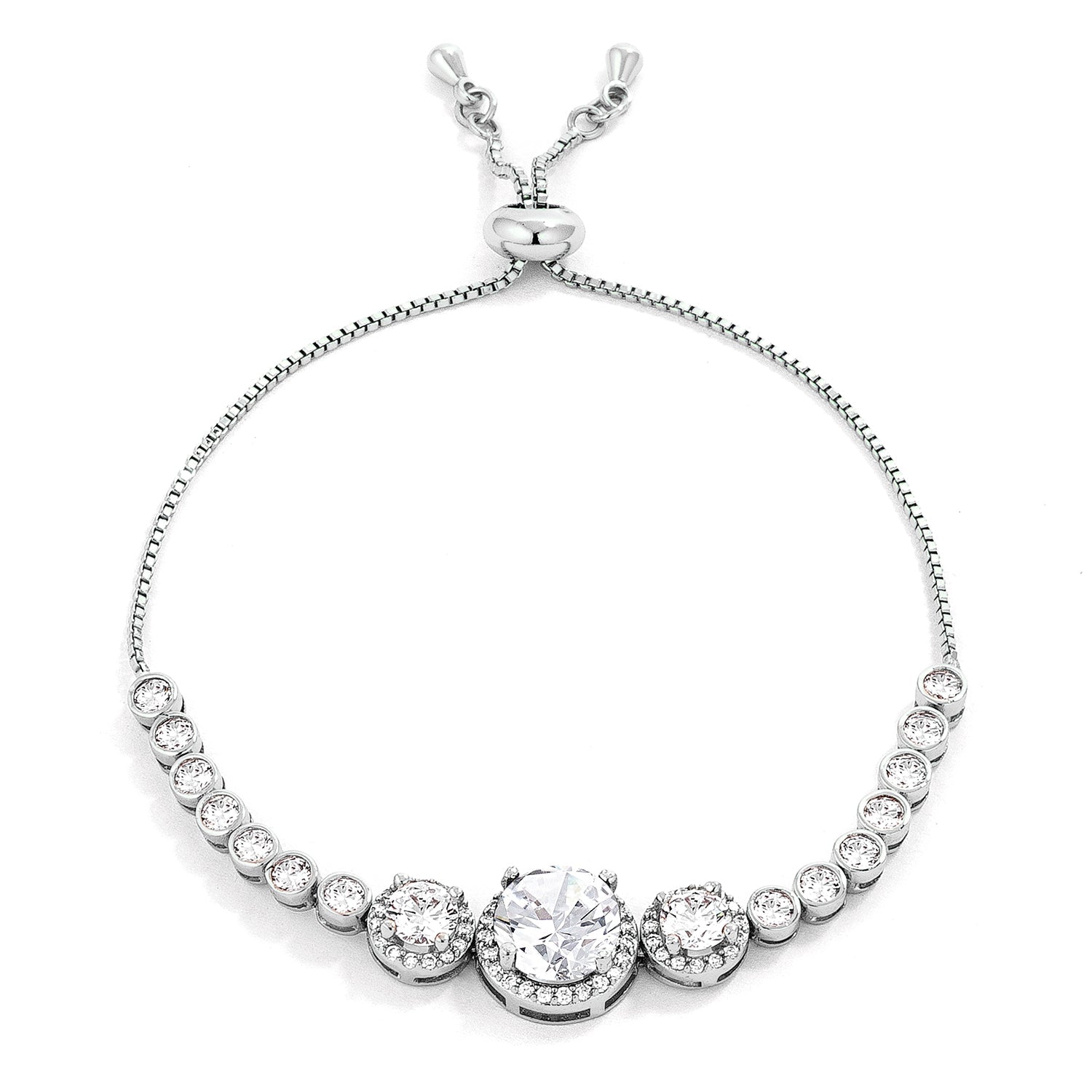 Adjustable Rhodium Plated Graduated Clear CZ Bolo Style Tennis Bracelet - LinkagejewelrydesignLinkagejewelrydesign