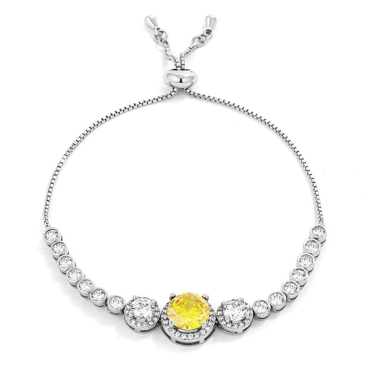 Adjustable Rhodium Plated Graduated Yellow CZ Bolo Style Tennis Bracelet - LinkagejewelrydesignLinkagejewelrydesign