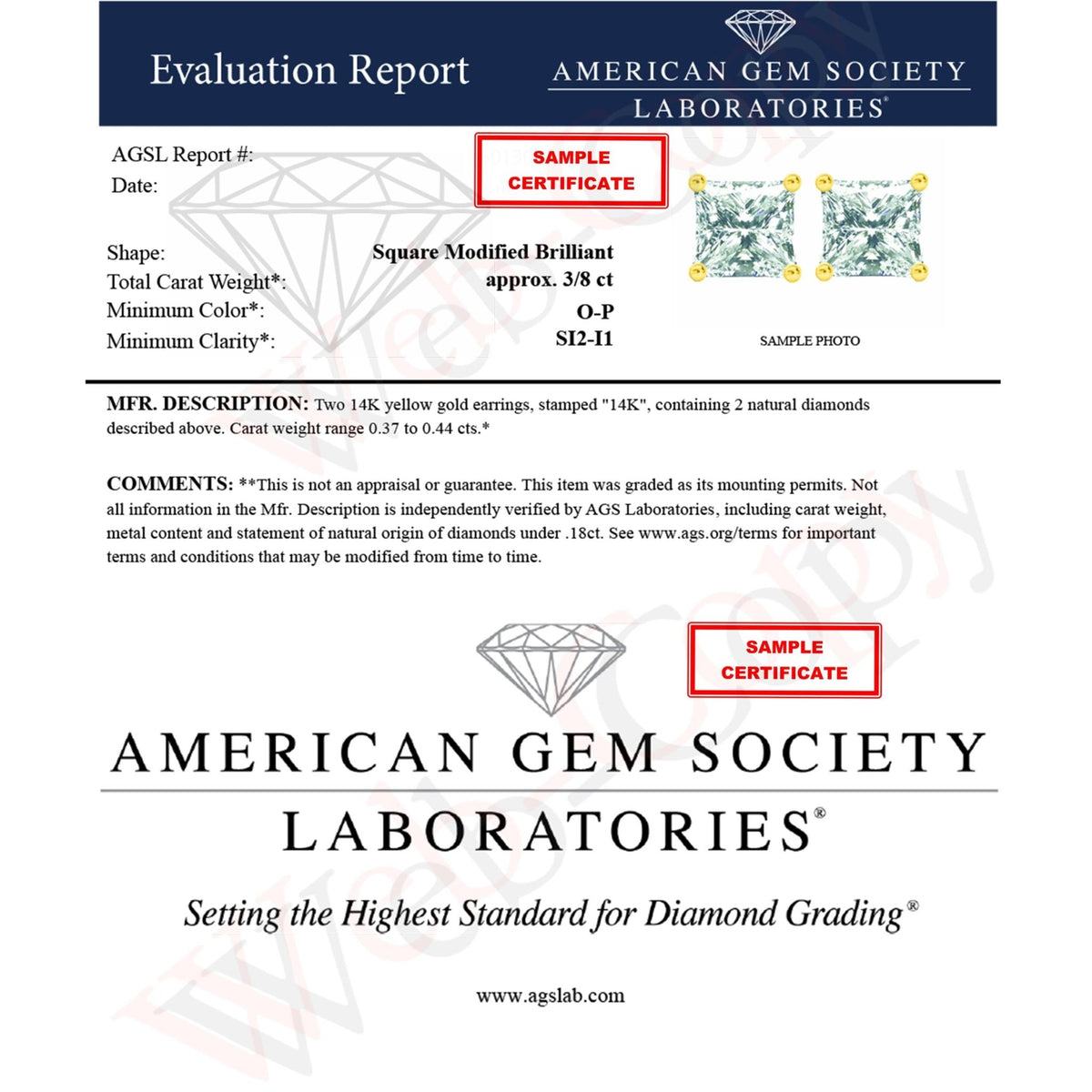 AGS Certified 0.40 Cttw Princess-Cut Square Diamond 4-Prong Solitaire Stud Earrings in 14K Yellow Gold (P-Q Color, I1-I2 Clarity) - LinkagejewelrydesignLinkagejewelrydesign