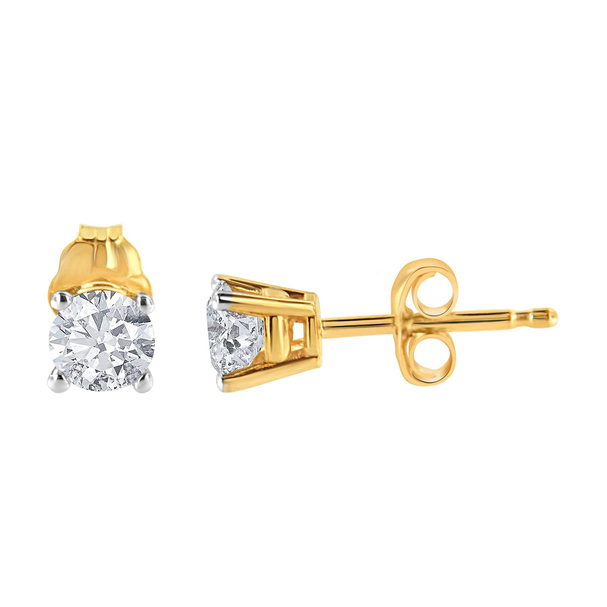 AGS Certified 0.40 Cttw Round Brilliant-Cut Diamond 14K Yellow Gold Classic 4-Prong Solitaire Stud Earrings (L-M Color, I1-I2 Clarity) - LinkagejewelrydesignLinkagejewelrydesign