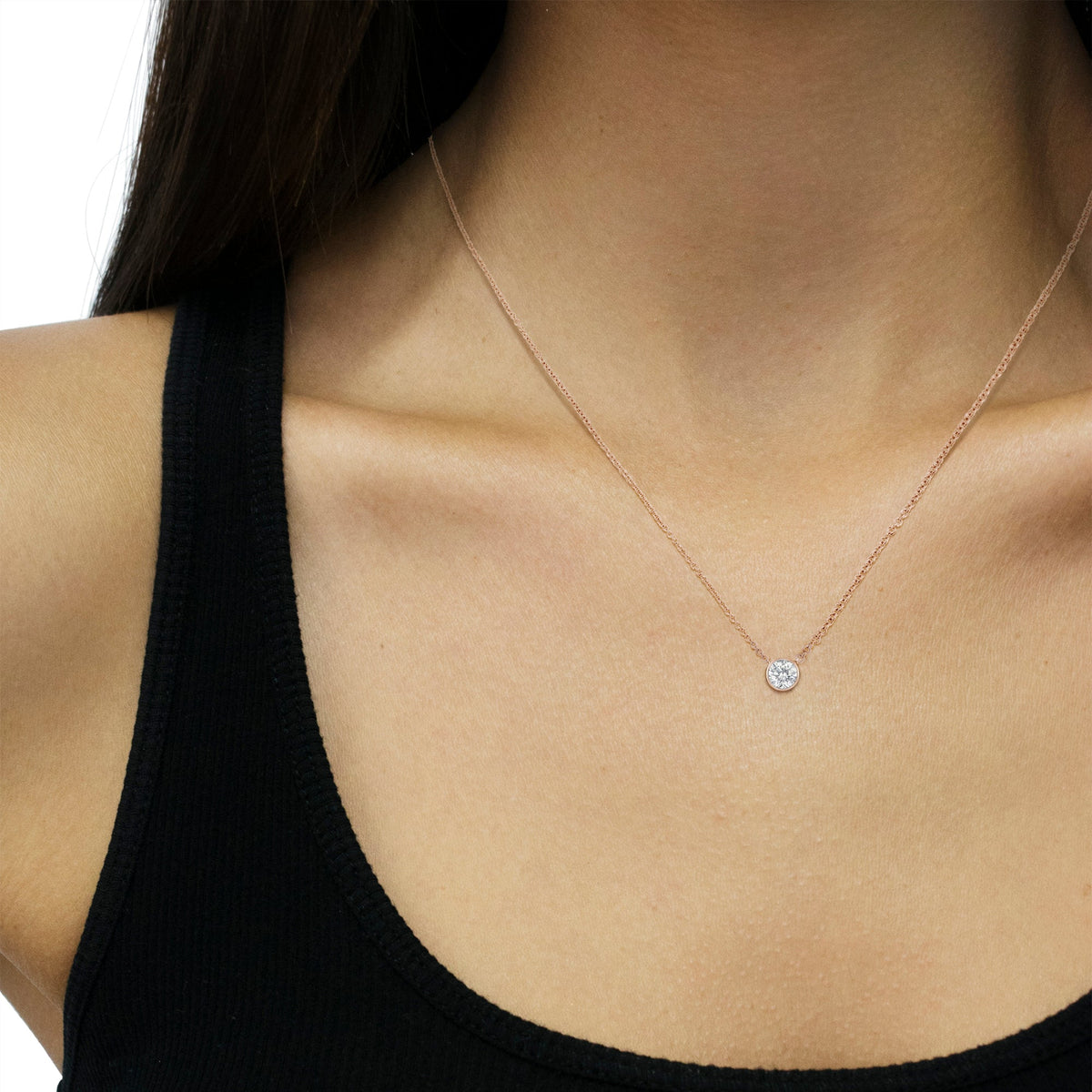 AGS Certified 10K Rose Gold 1/5 Cttw Bezel Set Round Diamond Solitaire 16-18&quot; Adjustable Pendant Necklace (I-J Color, VS1-VS2 Clarity) - LinkagejewelrydesignLinkagejewelrydesign