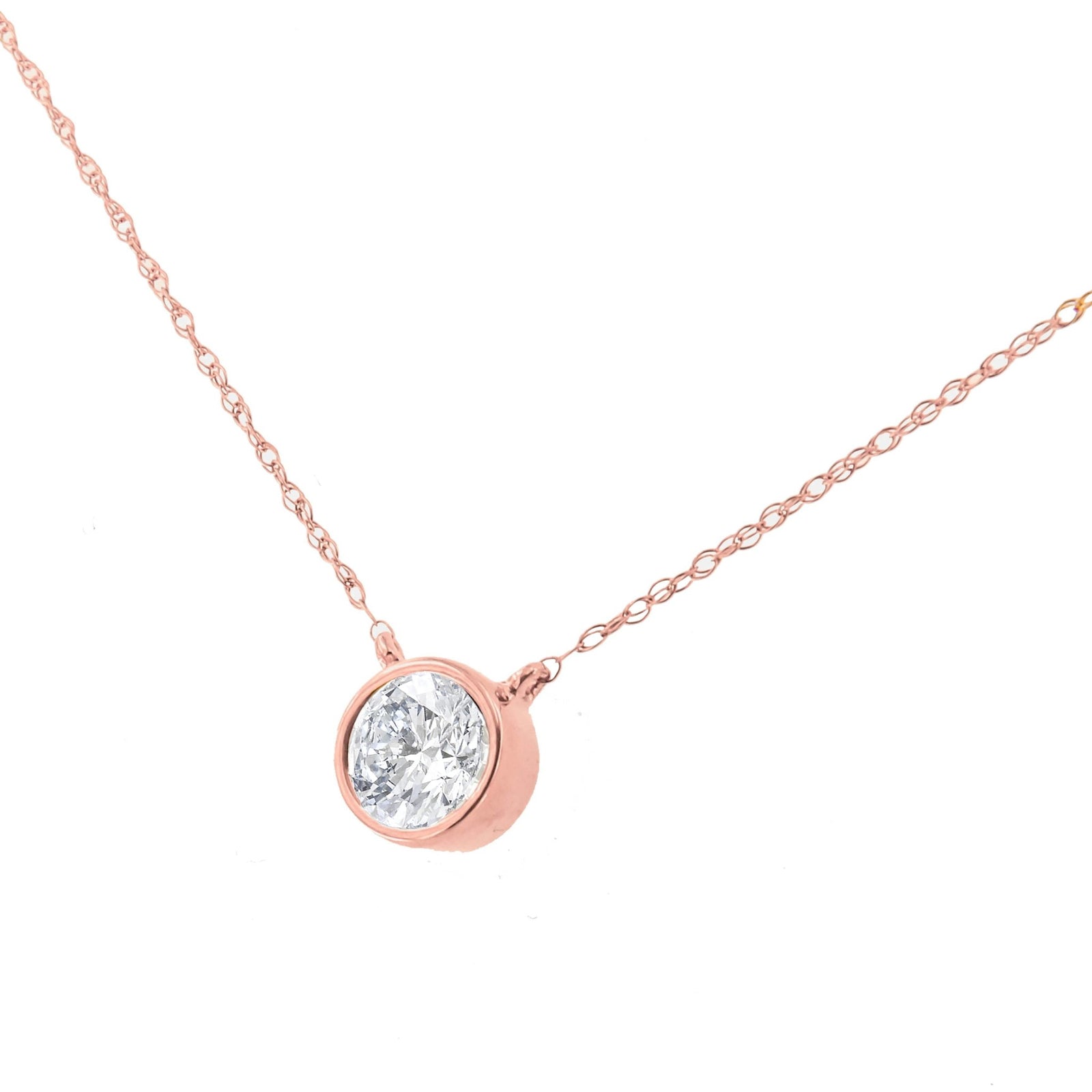 AGS Certified 10K Rose Gold 1/5 Cttw Bezel Set Round Diamond Solitaire 16-18" Adjustable Pendant Necklace (I-J Color, VS1-VS2 Clarity) - LinkagejewelrydesignLinkagejewelrydesign