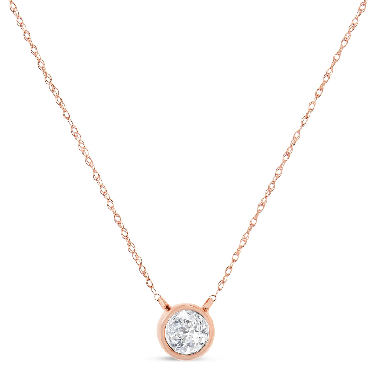 AGS Certified 10K Rose Gold 1/5 Cttw Bezel Set Round Diamond Solitaire 16-18&quot; Adjustable Pendant Necklace (I-J Color, VS1-VS2 Clarity) - LinkagejewelrydesignLinkagejewelrydesign