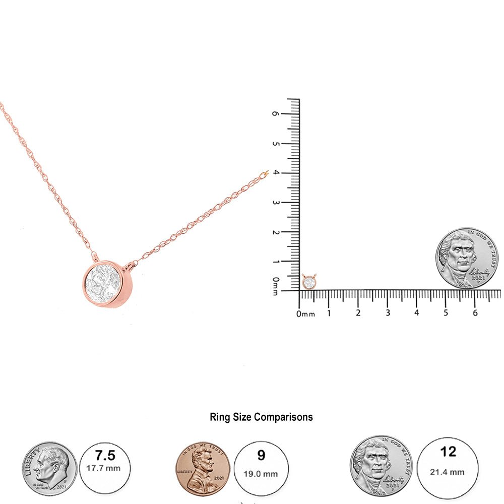 AGS Certified 10K Rose Gold 1/5 Cttw Bezel Set Round Diamond Solitaire 16-18&quot; Adjustable Pendant Necklace (I-J Color, VS1-VS2 Clarity) - LinkagejewelrydesignLinkagejewelrydesign