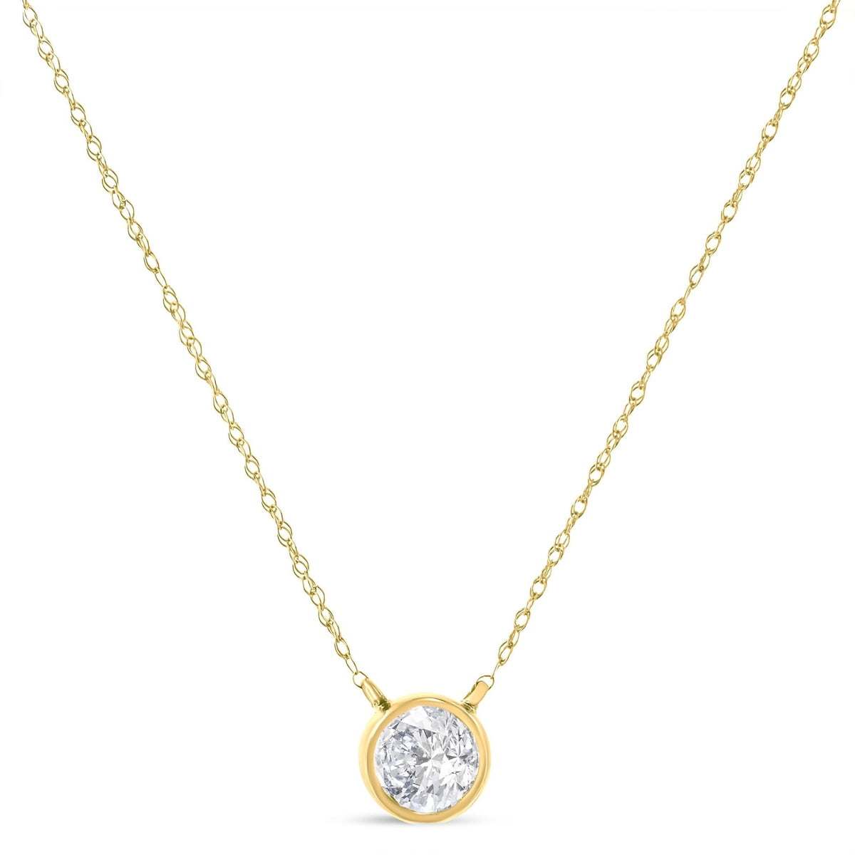 AGS Certified 10K Yellow Gold 1/10 cttw Diamond Solitaire Pendant Necklace (G-H, SI2-I1) - LinkagejewelrydesignLinkagejewelrydesign