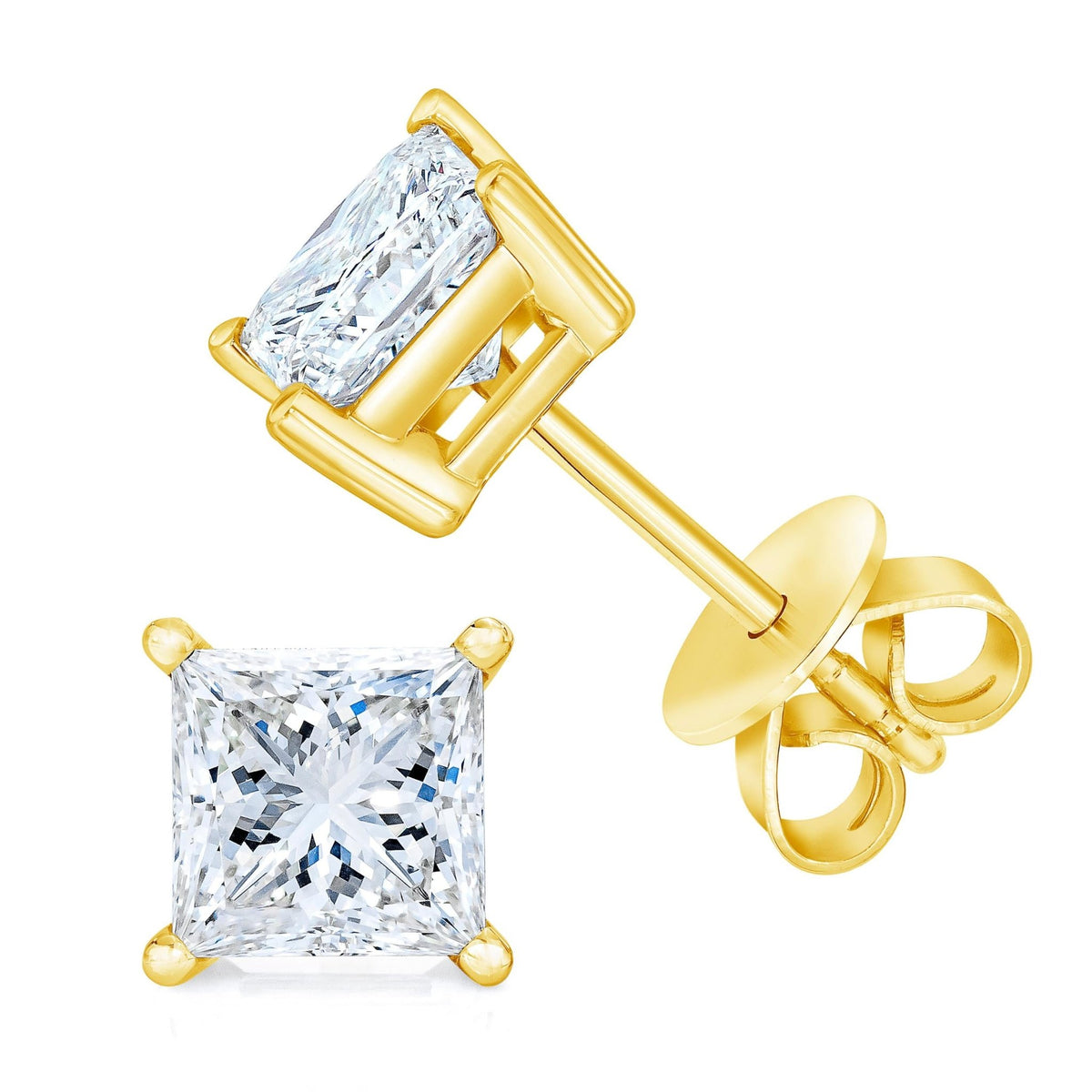 AGS Certified 1/2 Cttw Princess-Cut Square Diamond 4-Prong Solitaire Stud Earrings in 14K Yellow Gold (N-O Color, VS1-VS2 Clarity) - LinkagejewelrydesignLinkagejewelrydesign