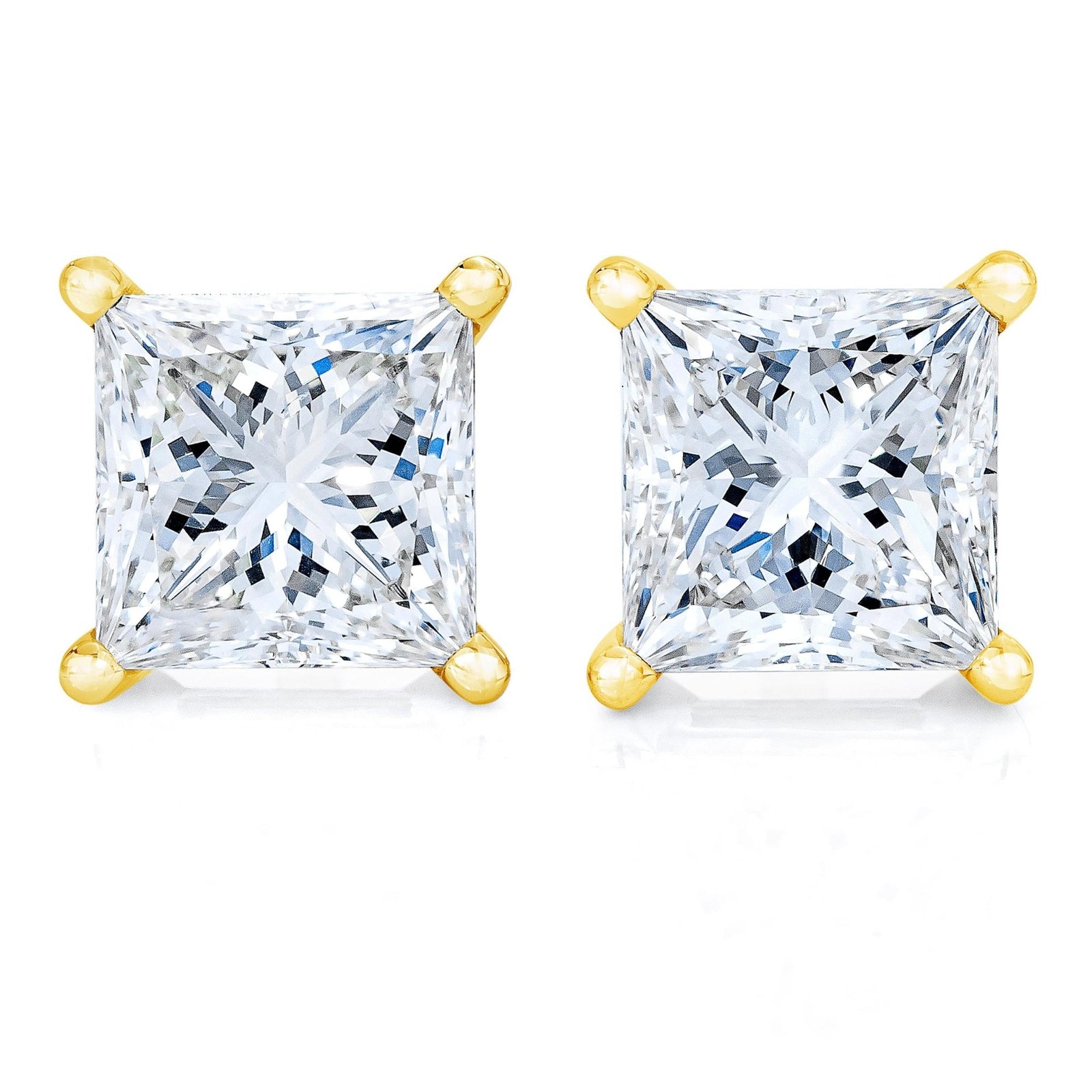 AGS Certified 1/2 Cttw Princess-Cut Square Diamond 4-Prong Solitaire Stud Earrings in 14K Yellow Gold (N-O Color, VS1-VS2 Clarity) - LinkagejewelrydesignLinkagejewelrydesign