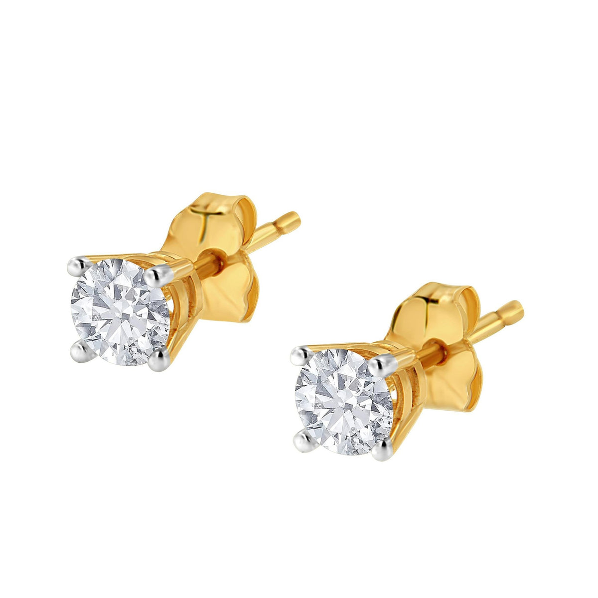 AGS Certified 1/2 Cttw Round Brilliant-Cut Diamond 14K Yellow Gold Classic 4-Prong Solitaire Stud Earrings (J-K Color, I1-I2 Clarity) - LinkagejewelrydesignLinkagejewelrydesign