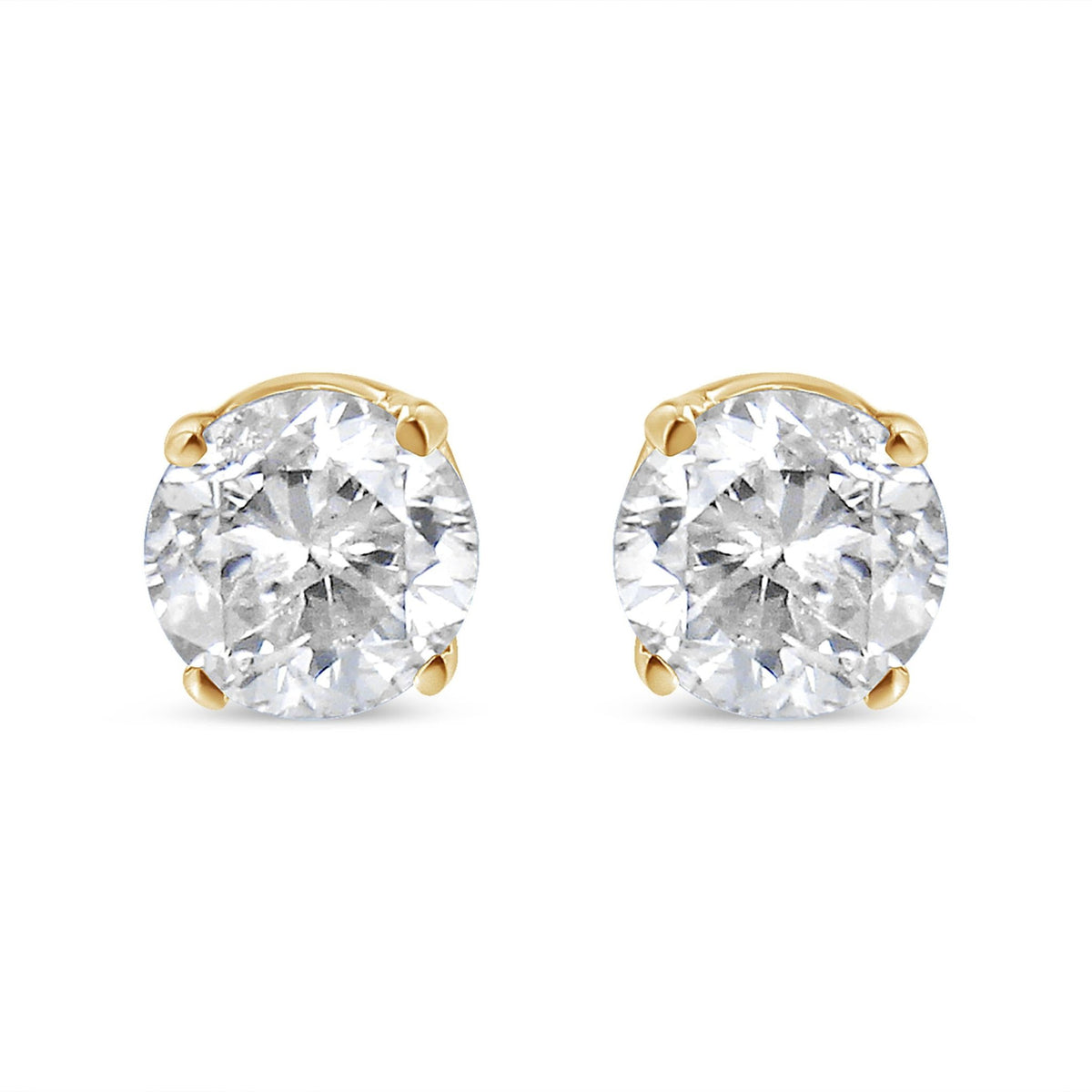 AGS Certified 1/2 Cttw Round Brilliant-Cut Diamond 14K Yellow Gold Classic 4-Prong Solitaire Stud Earrings (J-K Color, I1-I2 Clarity) - LinkagejewelrydesignLinkagejewelrydesign