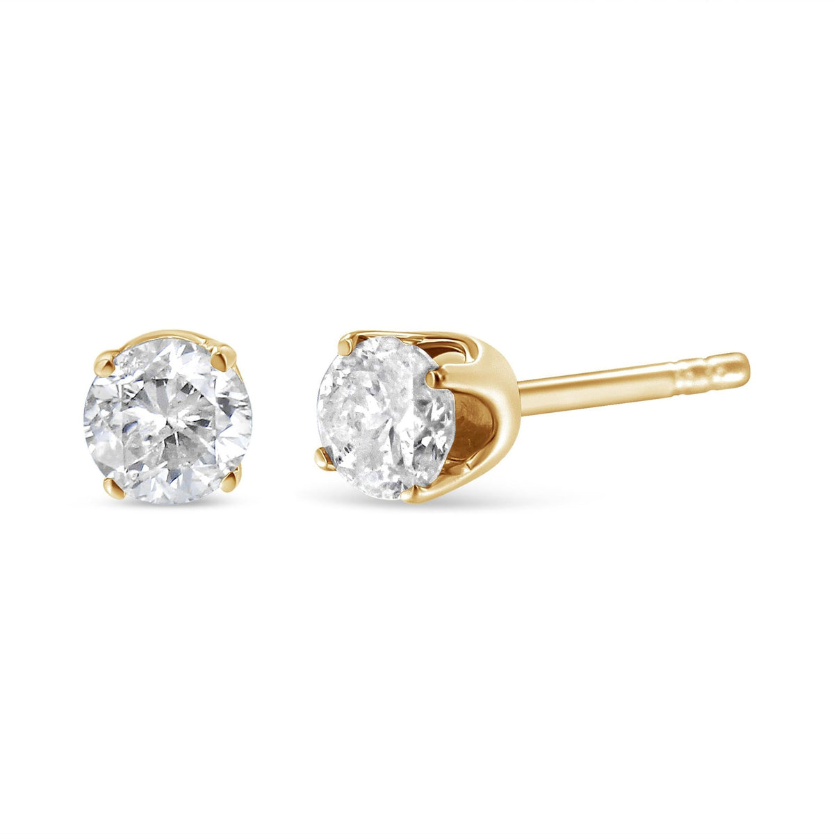 AGS Certified 1/2 Cttw Round Brilliant-Cut Diamond 14K Yellow Gold Classic 4-Prong Solitaire Stud Earrings (J-K Color, I1-I2 Clarity) - LinkagejewelrydesignLinkagejewelrydesign