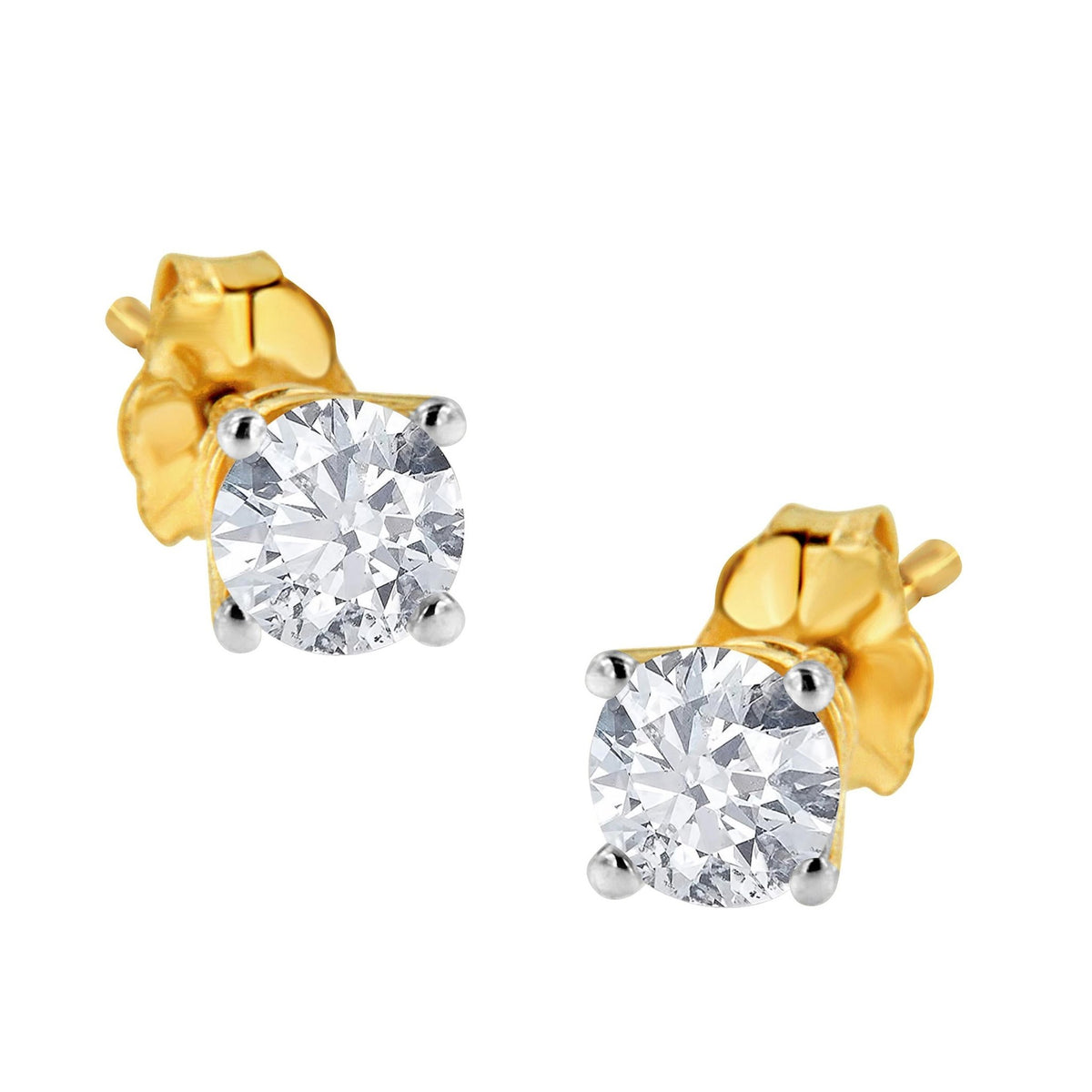 AGS Certified 1/2 Cttw Round Brilliant-Cut Diamond 14K Yellow Gold Classic 4-Prong Solitaire Stud Earrings (J-K Color, I1-I2 Clarity) - LinkagejewelrydesignLinkagejewelrydesign