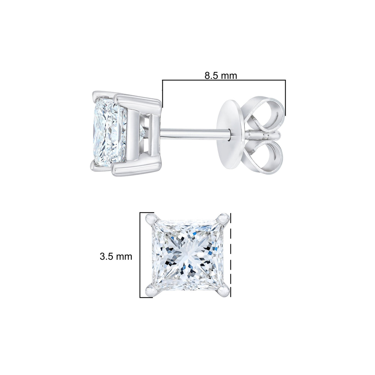 AGS Certified 1/4 Cttw Princess-Cut Square Diamond 4-Prong Solitaire Stud Earrings in 14K White Gold (G-H Color, I1-I2 Clarity) - LinkagejewelrydesignLinkagejewelrydesign