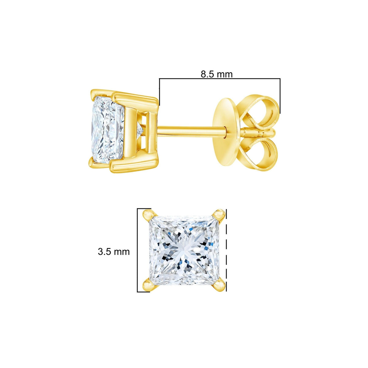 AGS Certified 1/4 Cttw Princess-Cut Square Diamond 4-Prong Solitaire Stud Earrings in 14K Yellow Gold (K-L Color, SI2-I1 Clarity) - LinkagejewelrydesignLinkagejewelrydesign