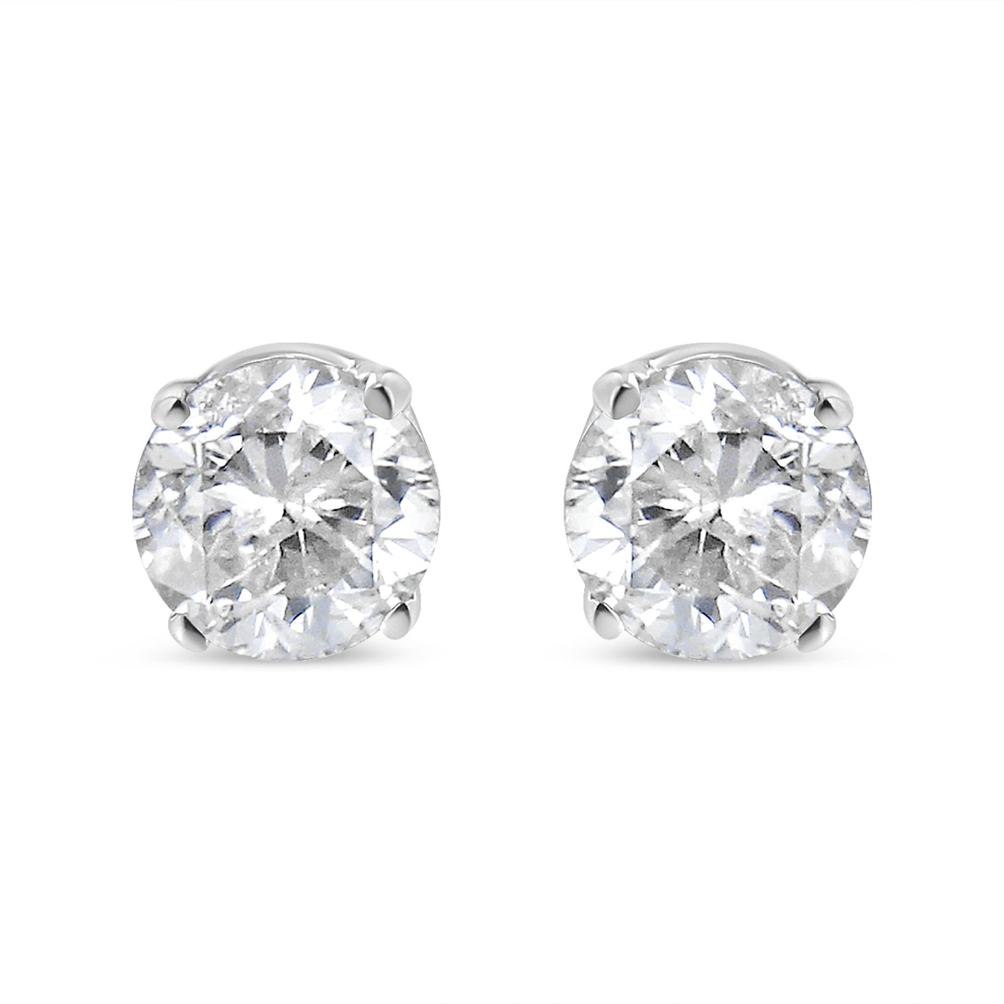 AGS Certified 14K White Gold 1.0 Cttw 4-Prong Set Brilliant Round-Cut Solitaire Diamond Push Back Stud Earrings (E-F Color, SI2-I1 Clarity) - LinkagejewelrydesignLinkagejewelrydesign