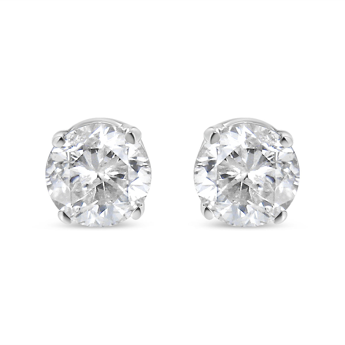 AGS Certified 14K White Gold 1.0 Cttw 4-Prong Set Brilliant Round-Cut Solitaire Diamond Push Back Stud Earrings (F-G Color, SI2-I1 Clarity) - LinkagejewelrydesignLinkagejewelrydesign