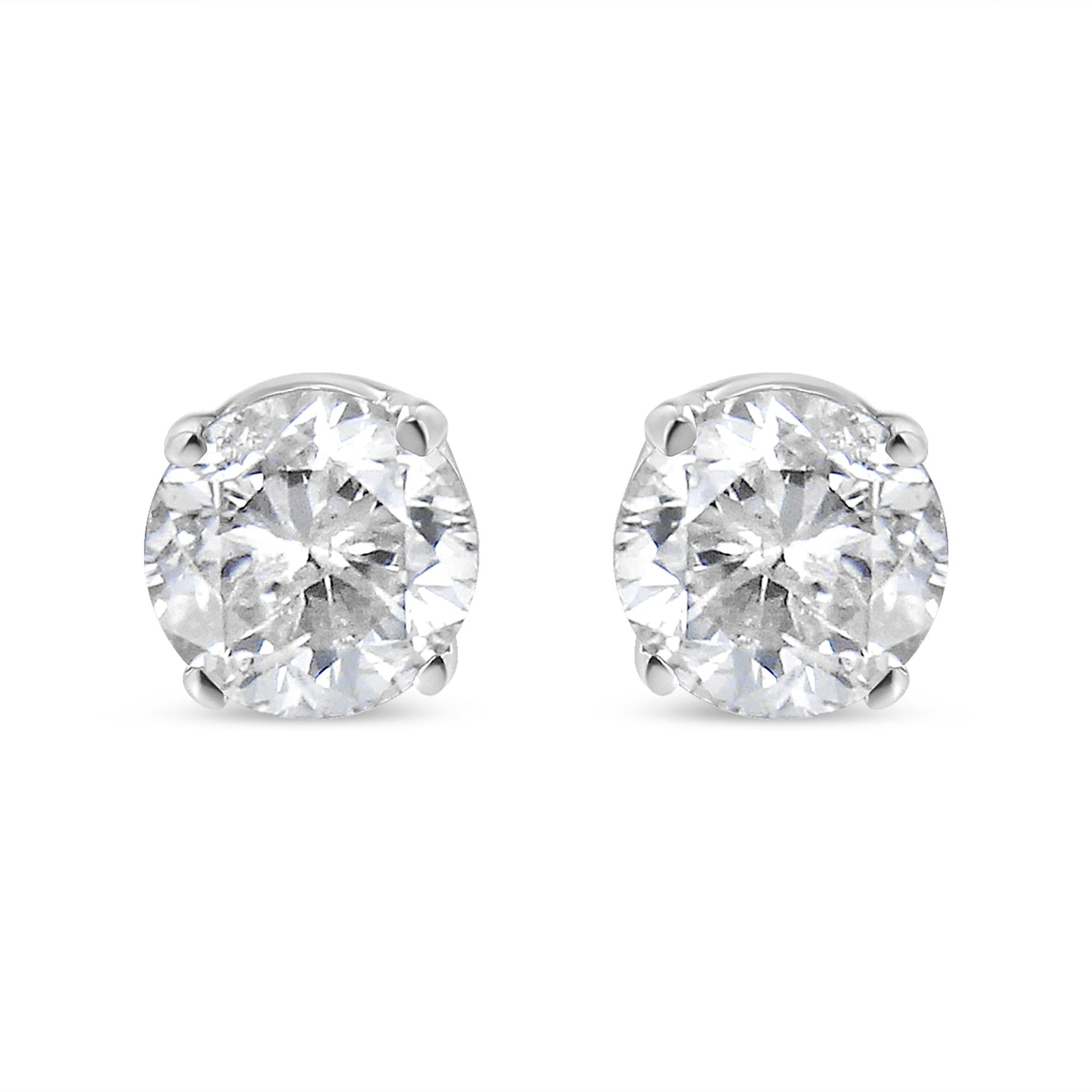 AGS Certified 14K White Gold 1.0 Cttw 4-Prong Set Brilliant Round-Cut Solitaire Diamond Push Back Stud Earrings (G-H Color, SI2-I1 Clarity) - LinkagejewelrydesignLinkagejewelrydesign