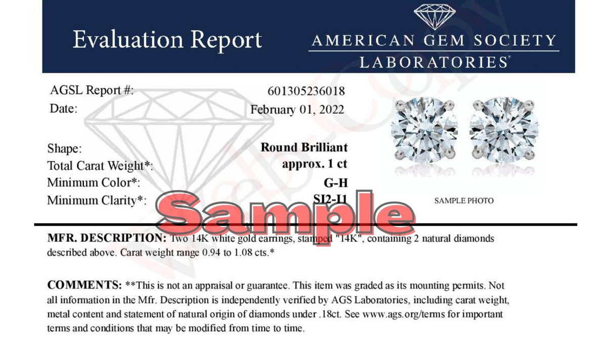 AGS Certified 14K White Gold 1.0 Cttw 4-Prong Set Brilliant Round-Cut Solitaire Diamond Push Back Stud Earrings (G-H Color, SI2-I1 Clarity) - LinkagejewelrydesignLinkagejewelrydesign