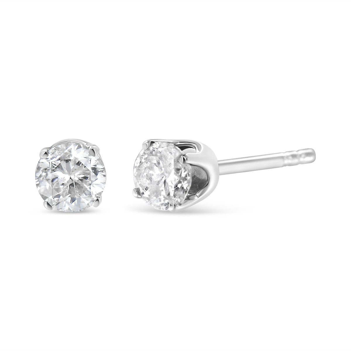 AGS Certified 14K White Gold 1.0 Cttw 4-Prong Set Brilliant Round-Cut Solitaire Diamond Push Back Stud Earrings (G-H Color, SI2-I1 Clarity) - LinkagejewelrydesignLinkagejewelrydesign