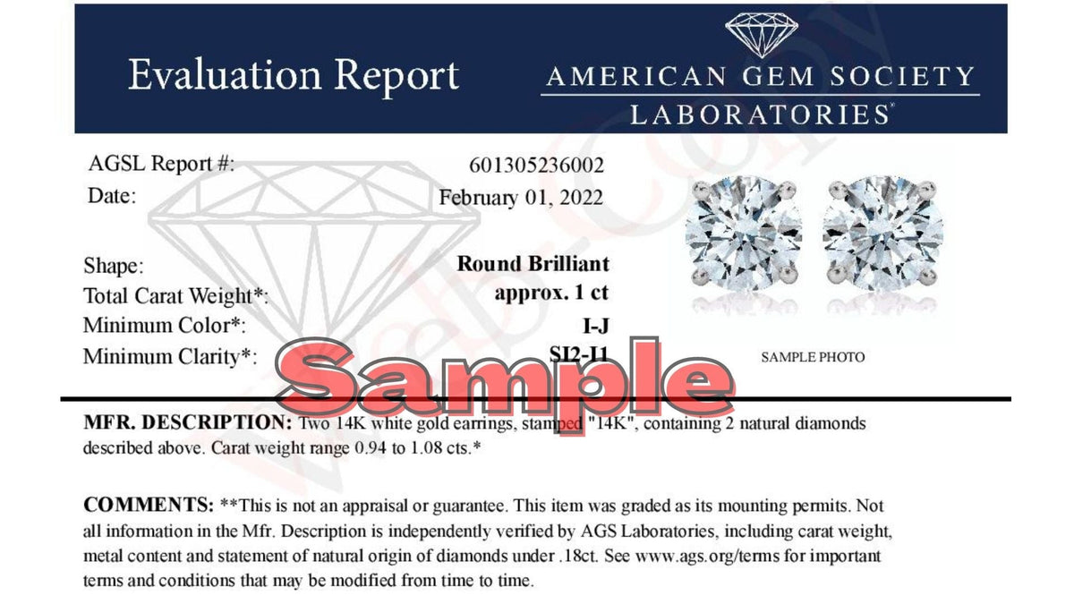 AGS Certified 14K White Gold 1.0 Cttw 4-Prong Set Brilliant Round-Cut Solitaire Diamond Push Back Stud Earrings (H-I Color, SI2-I1 Clarity) - LinkagejewelrydesignLinkagejewelrydesign