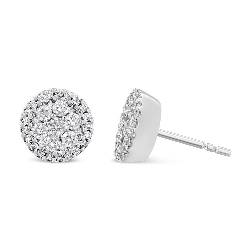 AGS Certified 14K White Gold 1.0 Cttw Brilliant-Cut Diamond Halo-Style Cluster Round Button Stud Earrings (G-H Color, I1-I2 Clarity) - LinkagejewelrydesignLinkagejewelrydesign