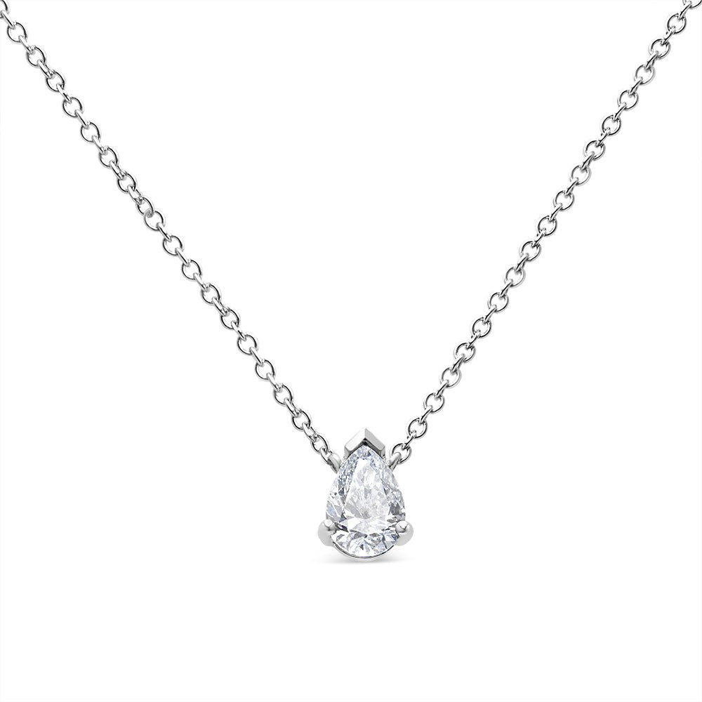 AGS Certified 14K White Gold 1/2 Cttw Diamond Pear 18&quot; Pendant Necklace (H-I Color, VS2-SI1 Clarity) - LinkagejewelrydesignLinkagejewelrydesign