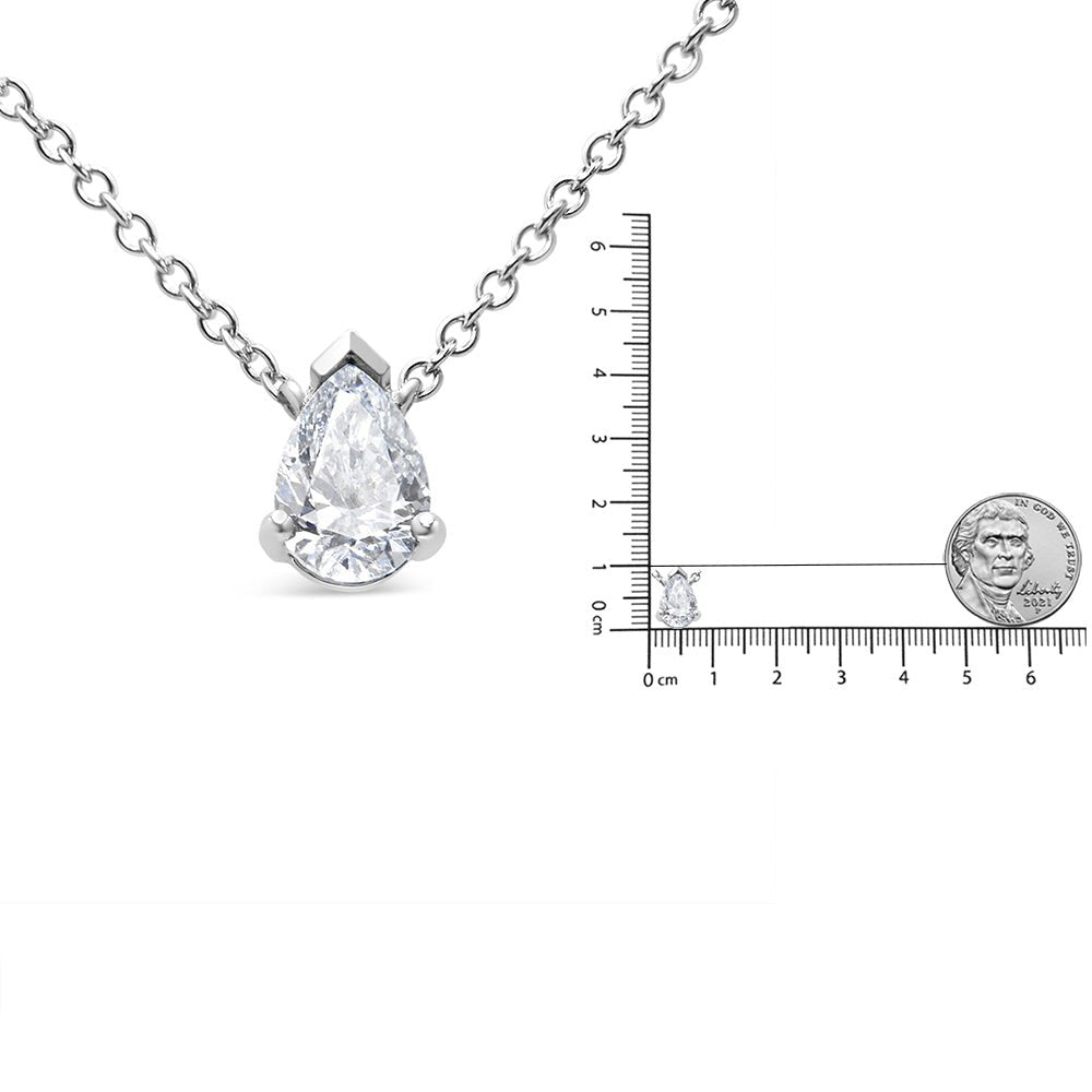 AGS Certified 14K White Gold 1/2 Cttw Diamond Pear 18&quot; Pendant Necklace (H-I Color, VS2-SI1 Clarity) - LinkagejewelrydesignLinkagejewelrydesign