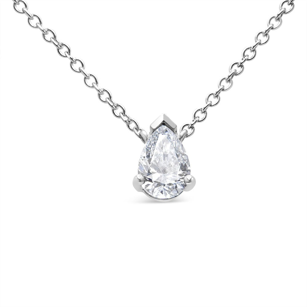 AGS Certified 14K White Gold 1/2 Cttw Diamond Pear 18&quot; Pendant Necklace (H-I Color, VS2-SI1 Clarity) - LinkagejewelrydesignLinkagejewelrydesign