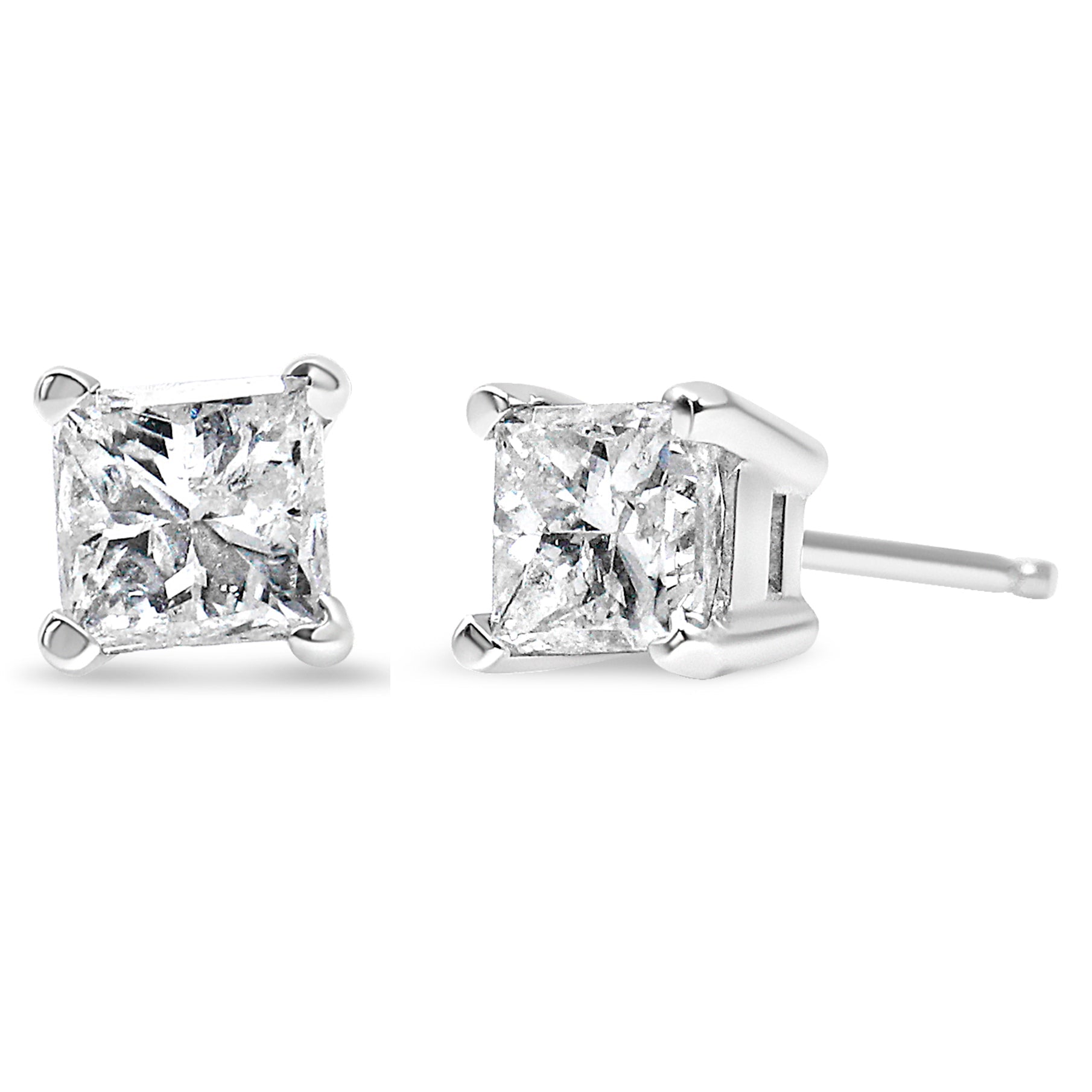 AGS Certified 14k White Gold 1/4 Cttw 4-Prong Set Princess-Cut Solitaire Diamond Push Back Stud Earrings (I-J Color, SI1-SI2 Clarity) - LinkagejewelrydesignLinkagejewelrydesign