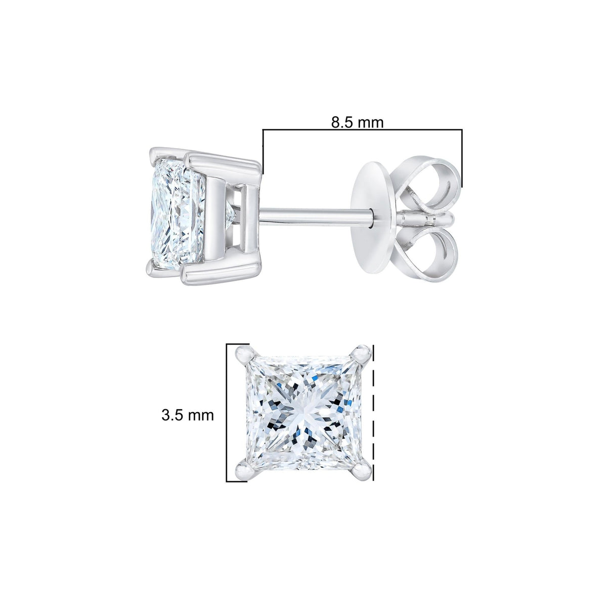 AGS Certified 14k White Gold 1/4 cttw 4-Prong Set Princess-Cut Solitaire Diamond Push Back Stud Earrings (J-K Color, I1-I2 Clarity) - LinkagejewelrydesignLinkagejewelrydesign