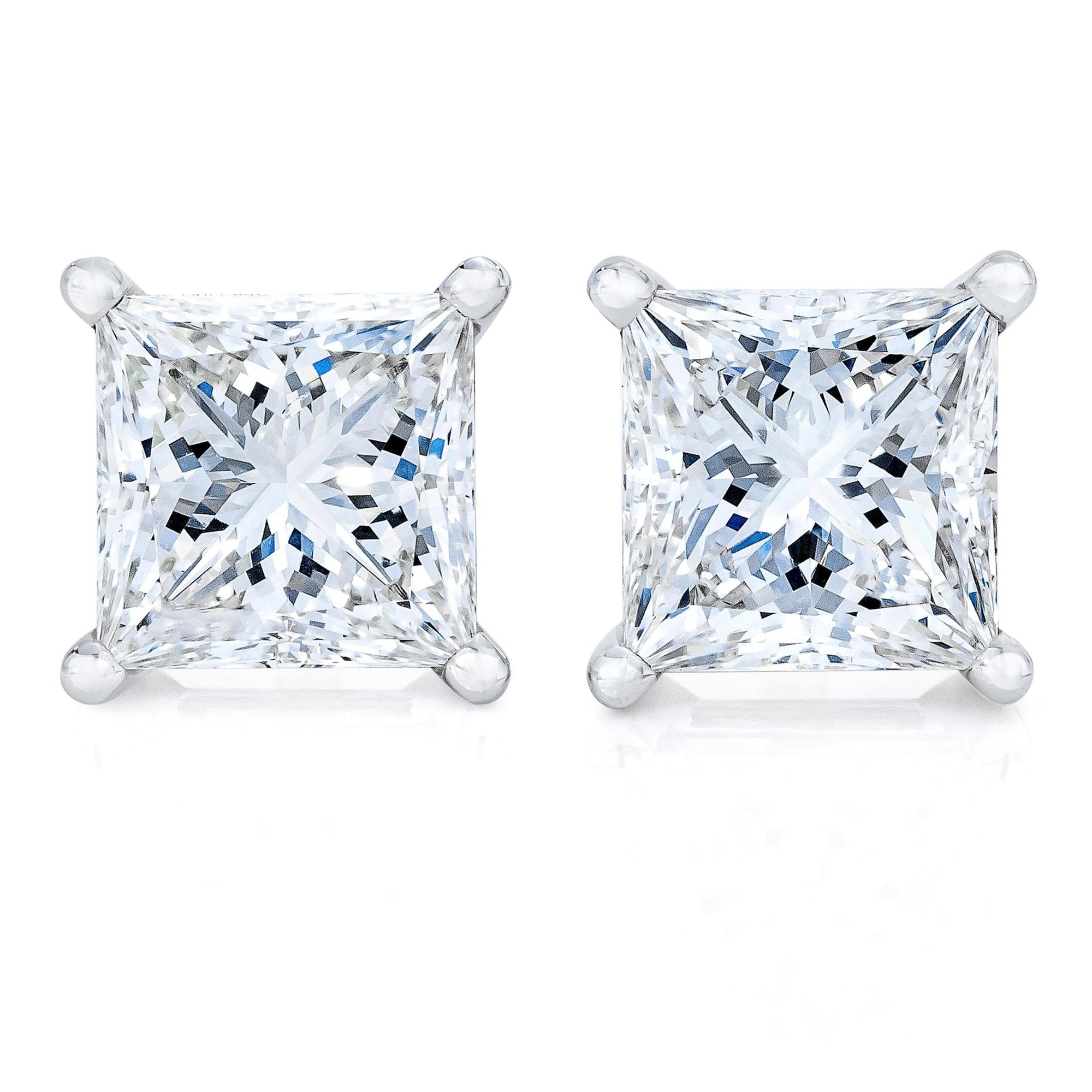 AGS Certified 14k White Gold 1/4 cttw 4-Prong Set Princess-Cut Solitaire Diamond Push Back Stud Earrings (J-K Color, I1-I2 Clarity) - LinkagejewelrydesignLinkagejewelrydesign