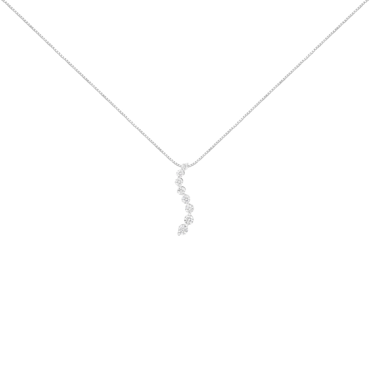 AGS Certified 14k White Gold 3.0 Cttw Baguette and Brilliant Round-Cut Diamond Journey 18&quot; Pendant Necklace (K-L Color, I1-I2 Clarity) - LinkagejewelrydesignLinkagejewelrydesign