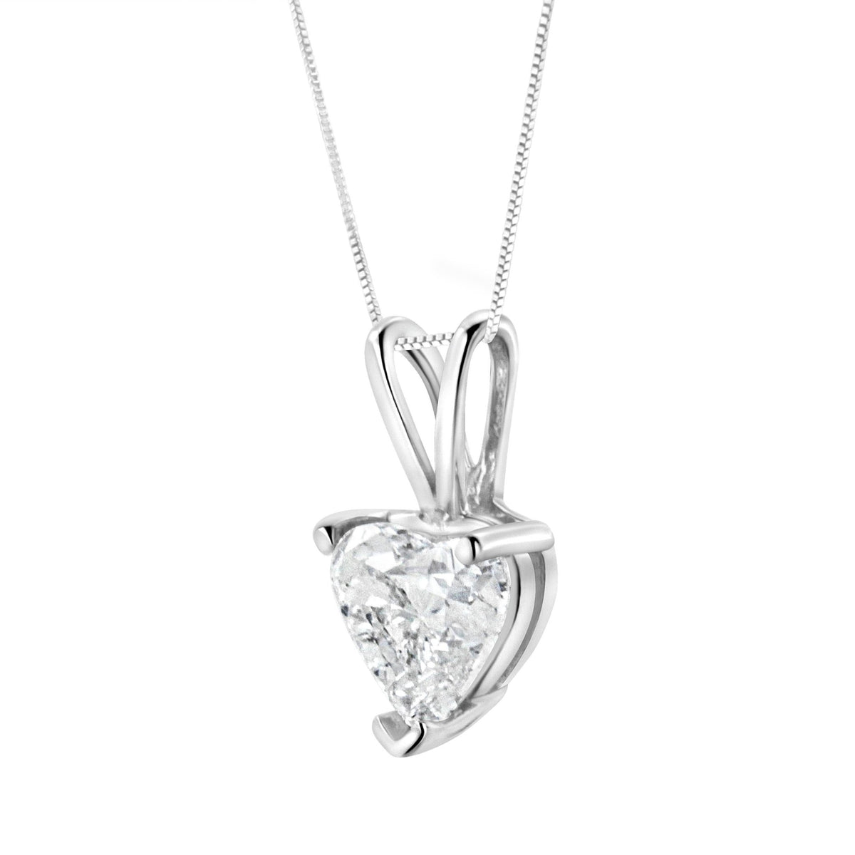 AGS Certified 14K White Gold 3/4 cttw 3-Prong Set Heart Shaped Solitaire Diamond 18&quot; Pendant Necklace (F-G Color, VS1-VS2 Clarity) - LinkagejewelrydesignLinkagejewelrydesign