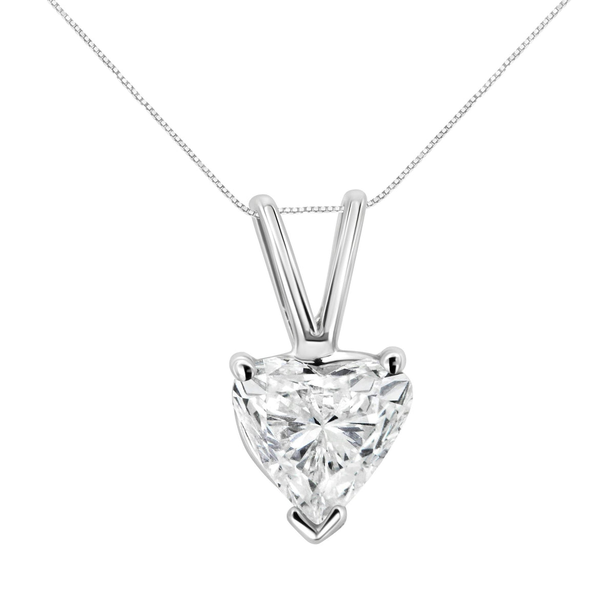 AGS Certified 14K White Gold 3/4 cttw 3-Prong Set Heart Shaped Solitaire Diamond 18&quot; Pendant Necklace (F-G Color, VS1-VS2 Clarity) - LinkagejewelrydesignLinkagejewelrydesign