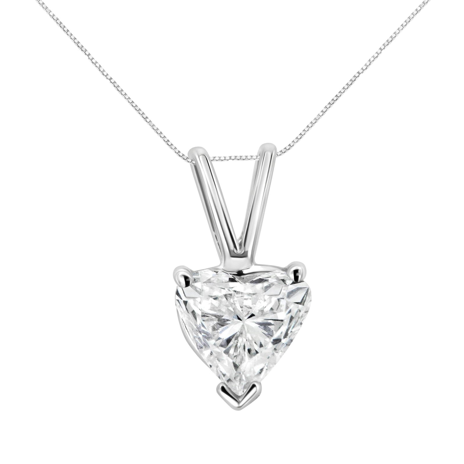 AGS Certified 14K White Gold 3/4 cttw 3-Prong Set Heart Shaped Solitaire Diamond 18" Pendant Necklace (F-G Color, VS1-VS2 Clarity) - LinkagejewelrydesignLinkagejewelrydesign