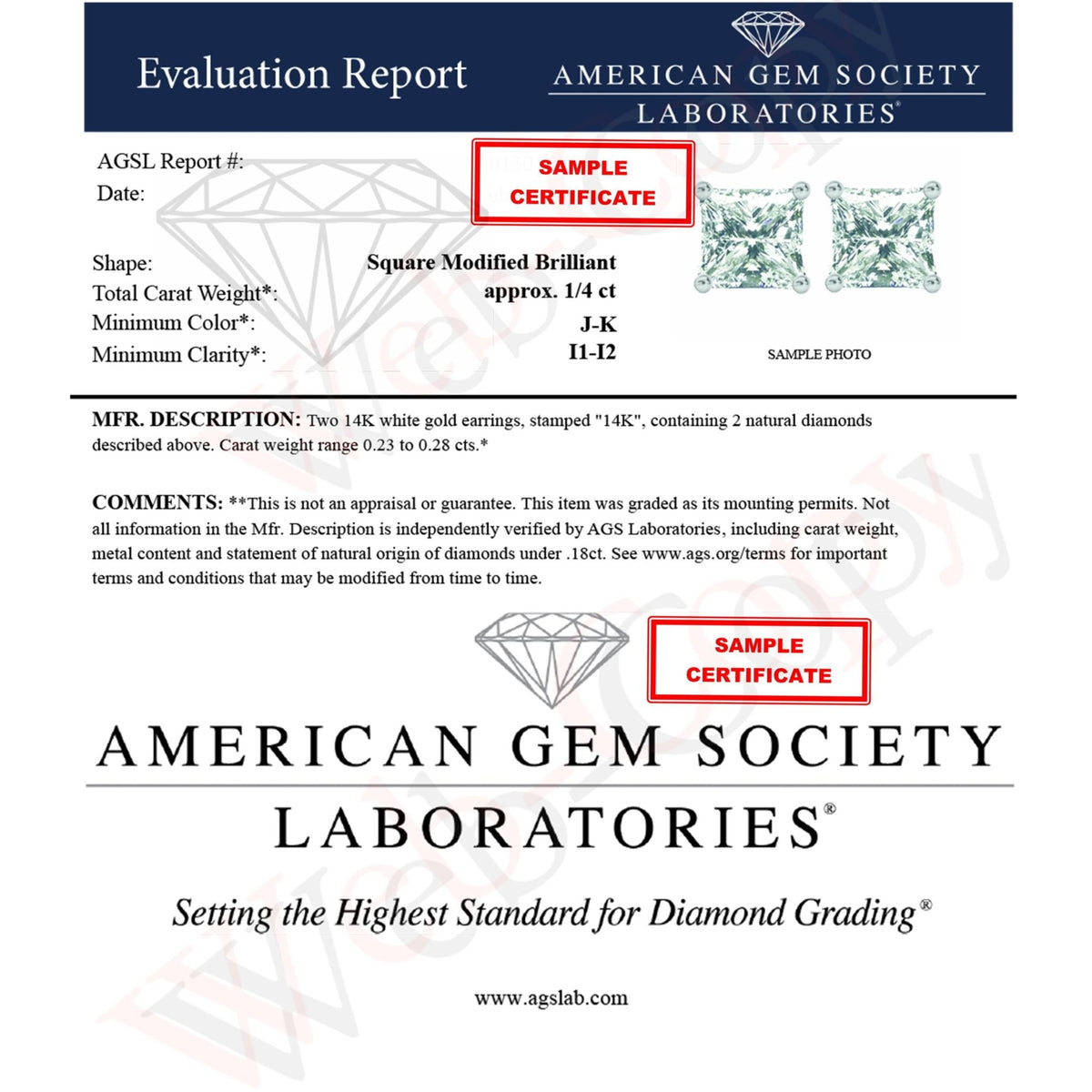 AGS Certified 14k Yellow Gold 1/2 cttw 4-Prong Set Princess-Cut Solitaire Diamond Push Back Stud Earrings (J-K Color, I1-I2 Clarity) - LinkagejewelrydesignLinkagejewelrydesign