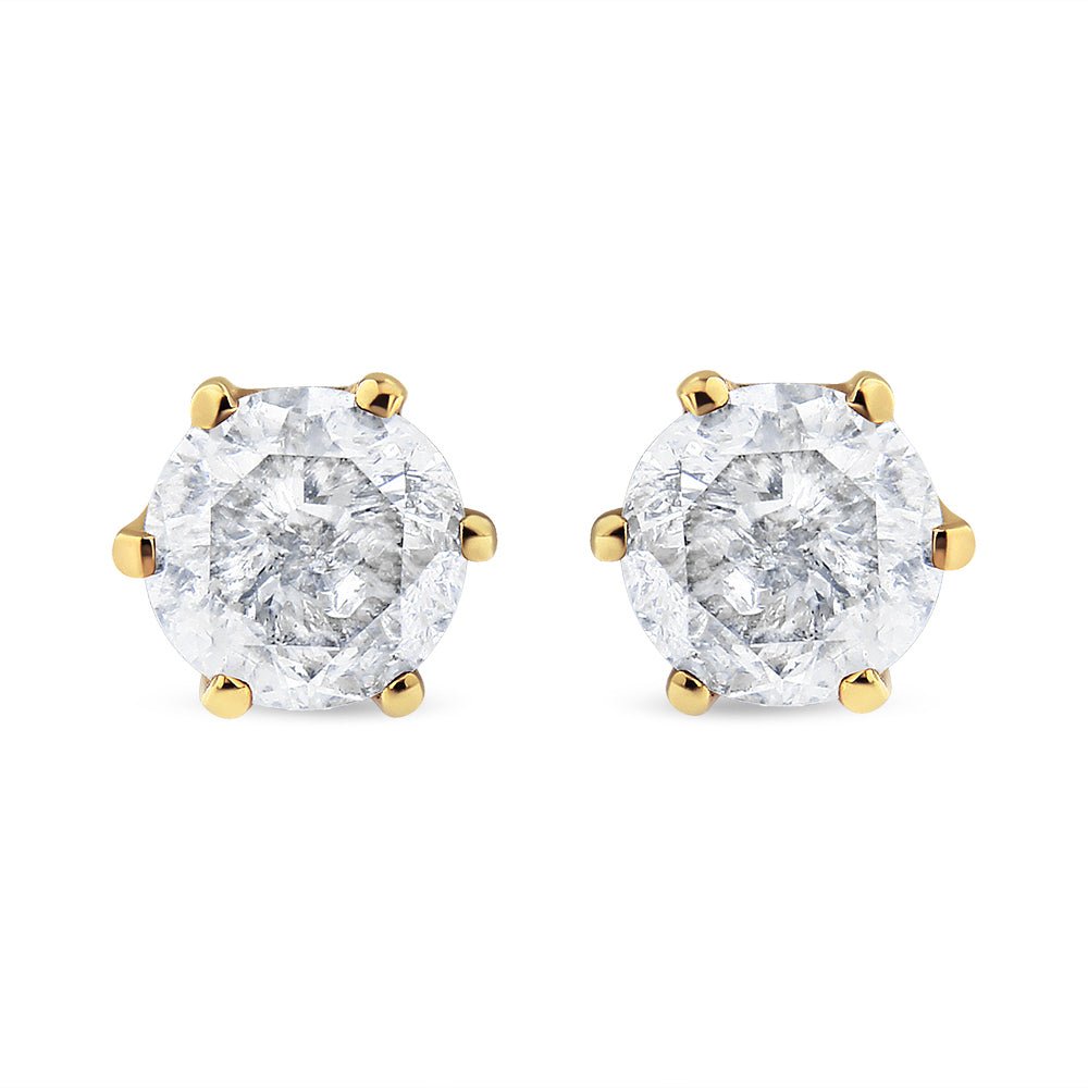 AGS Certified 2.00 Cttw Round Brilliant-Cut Diamond 14K Yellow Gold 6-Prong-Set Solitaire Stud Earrings with Screw Backs (J-K Color, I1-I2 Clarity) - LinkagejewelrydesignLinkagejewelrydesign