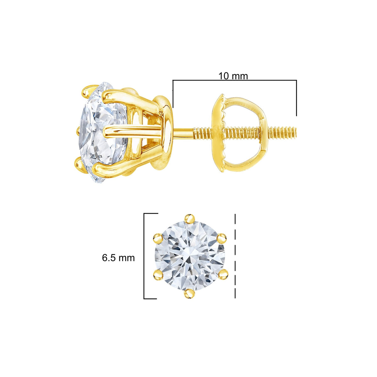 AGS Certified 2.00 Cttw Round Brilliant-Cut Diamond 14K Yellow Gold 6-Prong-Set Solitaire Stud Earrings with Screw Backs (J-K Color, I1-I2 Clarity) - LinkagejewelrydesignLinkagejewelrydesign