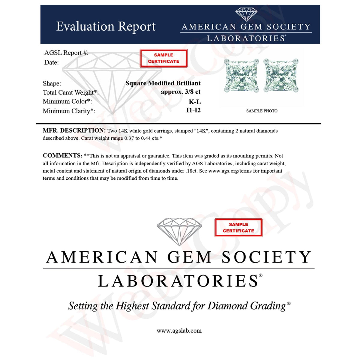 AGS Certified 2/5 Cttw Princess Cut Diamond 14K White Gold 4-Prong Solitaire Square Stud Earrings (L-M Color, I1-I2 Clarity) - LinkagejewelrydesignLinkagejewelrydesign