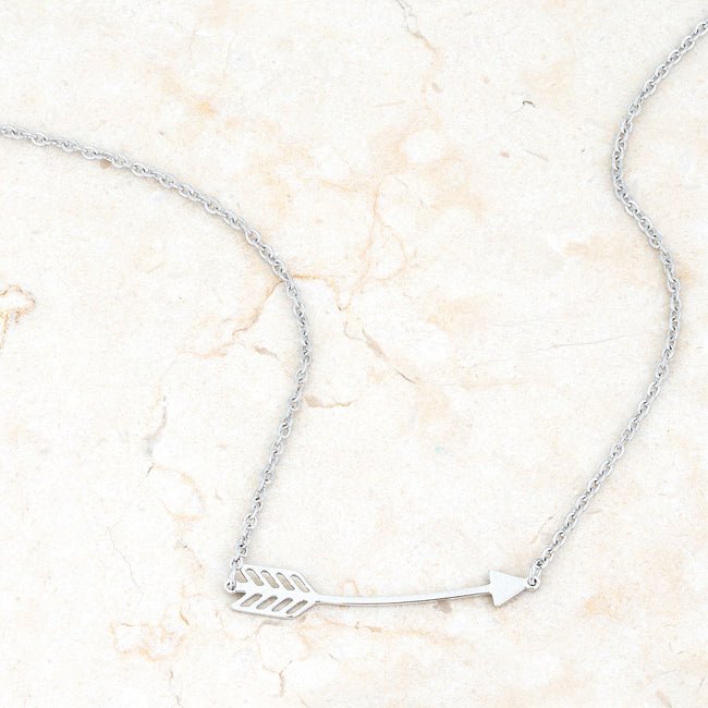 Arianna Rhodium Stainless Steel Arrow Necklace - LinkagejewelrydesignLinkagejewelrydesign