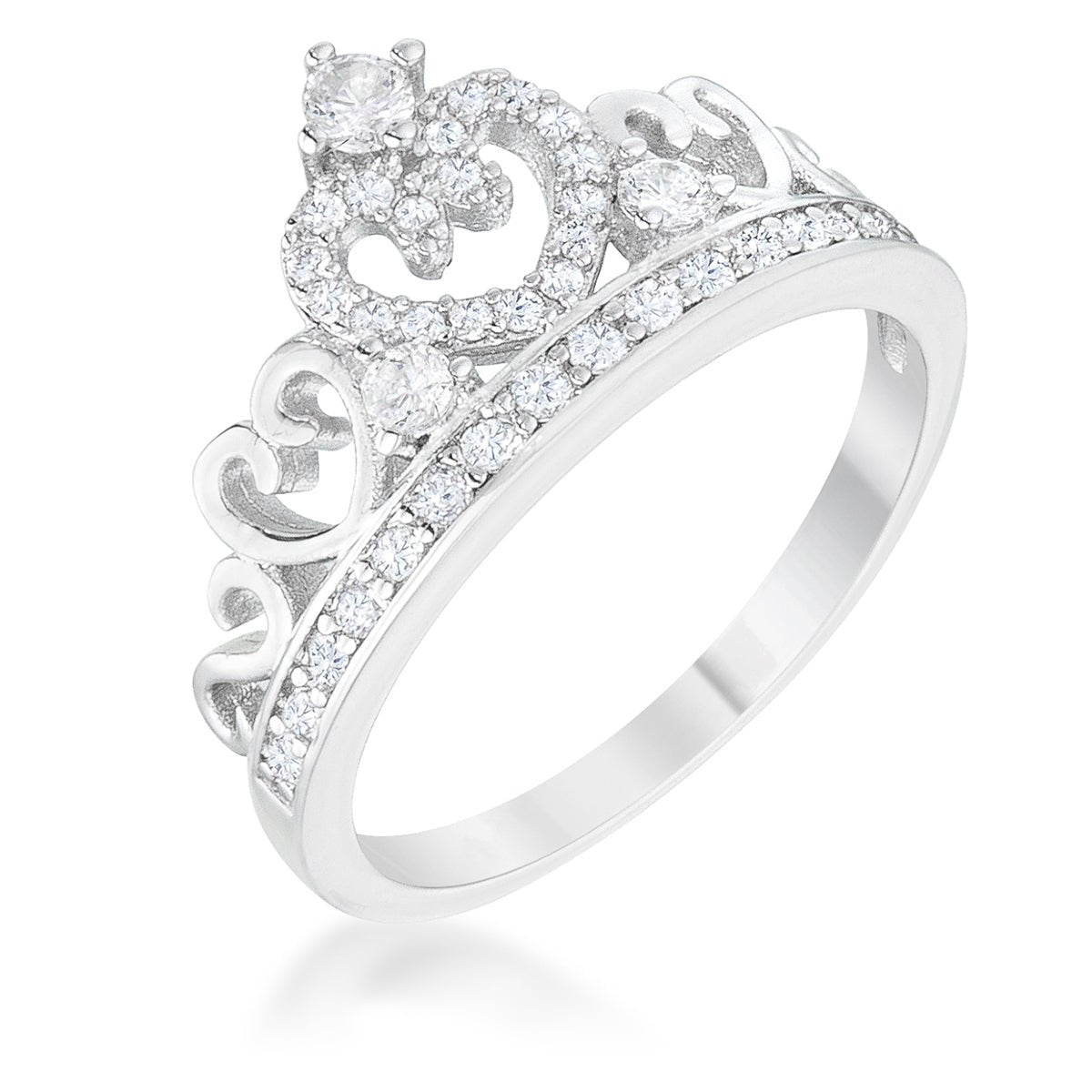 Aurora 0.34ct CZ Rhodium Heart Crown Ring, &lt;b&gt;Size 5&lt;/b&gt; - LinkagejewelrydesignLinkagejewelrydesign