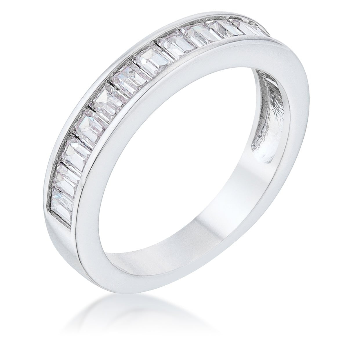 Baguette Cut Cubic Zirconia Rhodium Wedding Band, &lt;b&gt;Size 5&lt;/b&gt; - LinkagejewelrydesignLinkagejewelrydesign