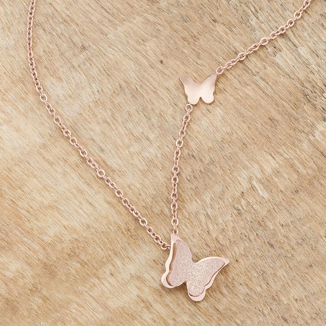 Beatrice Rose Gold Stainless Steel Delicate Butterfly Necklace - LinkagejewelrydesignLinkagejewelrydesign