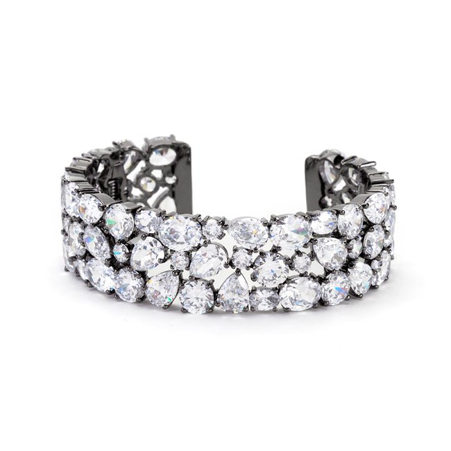 Bejeweled Cubic Zirconia Cuff Black Tone - LinkagejewelrydesignLinkagejewelrydesign