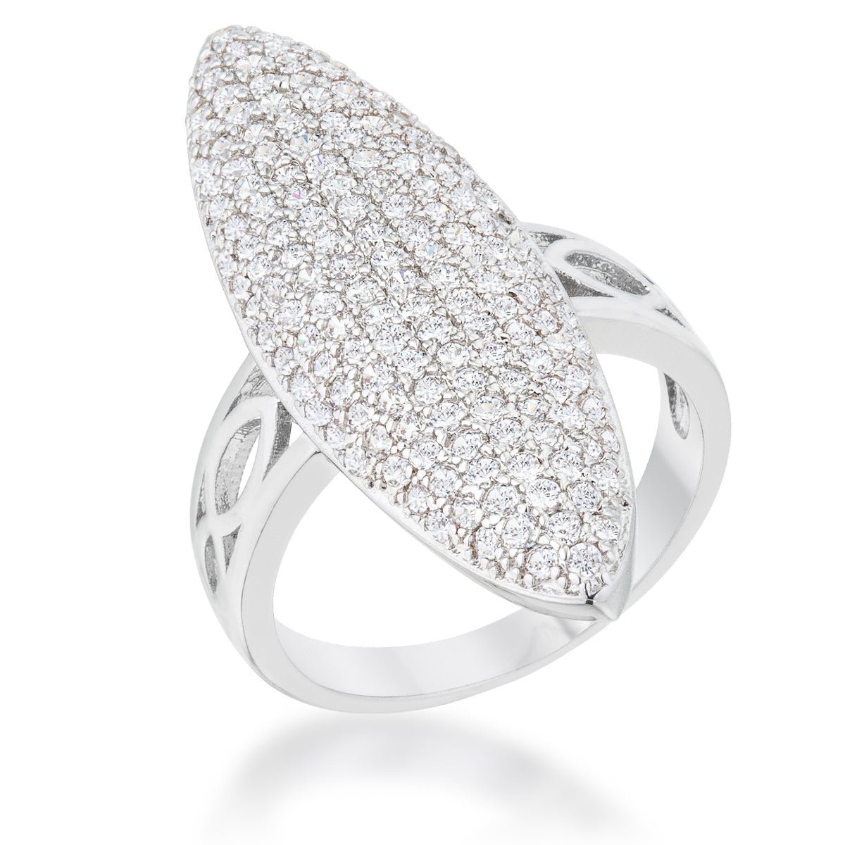 Bella 2.3ct CZ Rhodium Contemporary Cocktail Ring, &lt;b&gt;Size 5&lt;/b&gt; - LinkagejewelrydesignLinkagejewelrydesign