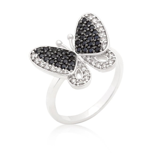 Black and White Cubic Zirconia Butterfly Ring - LinkagejewelrydesignLinkagejewelrydesign