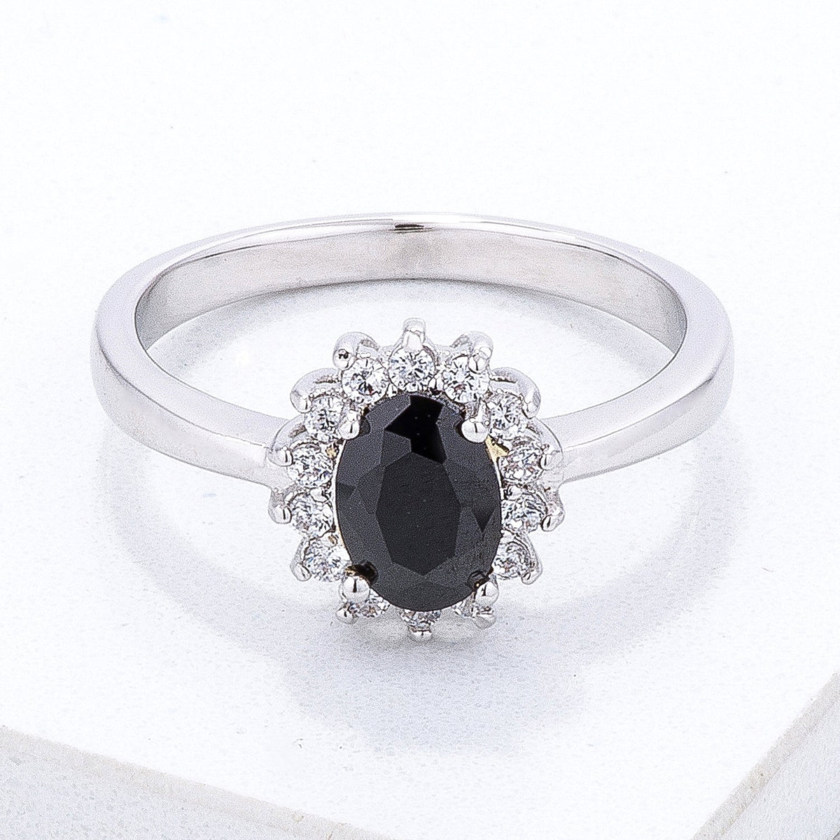 Black &amp; Clear CZ Petite Oval Ring, &lt;b&gt;Size 5&lt;/b&gt; - LinkagejewelrydesignLinkagejewelrydesign