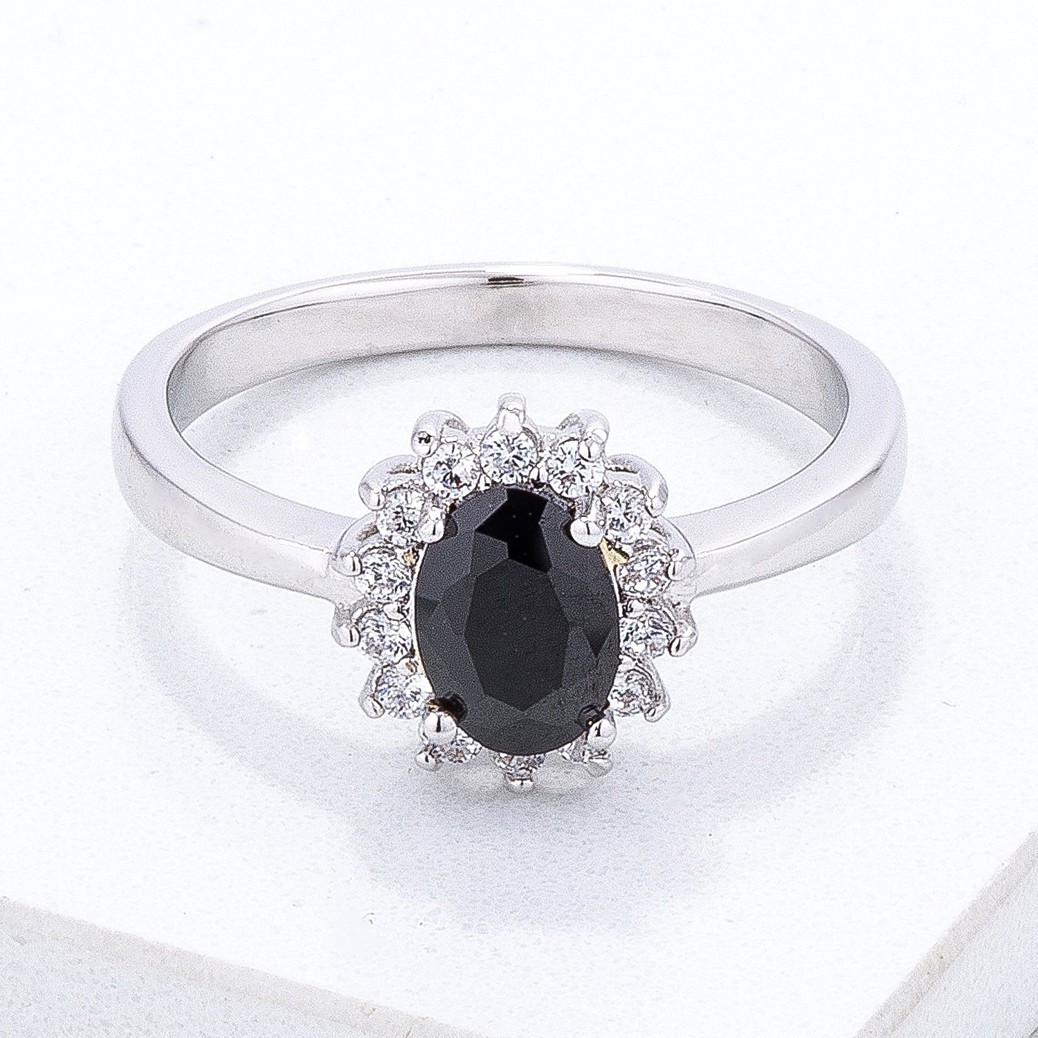 Black & Clear CZ Petite Oval Ring, <b>Size 5</b> - LinkagejewelrydesignLinkagejewelrydesign