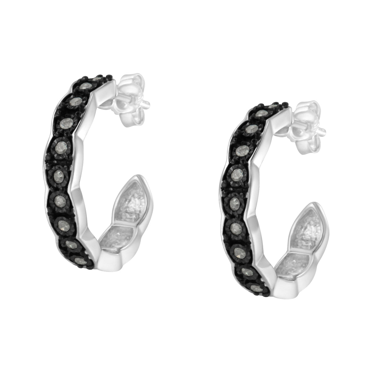 Black Rhodium and .925 Sterling Silver 1/4 cttw Miracle Plate Set Diamond "C" Shape Hoop Earring(I-J Color, I3 Clarity) - LinkagejewelrydesignLinkagejewelrydesign
